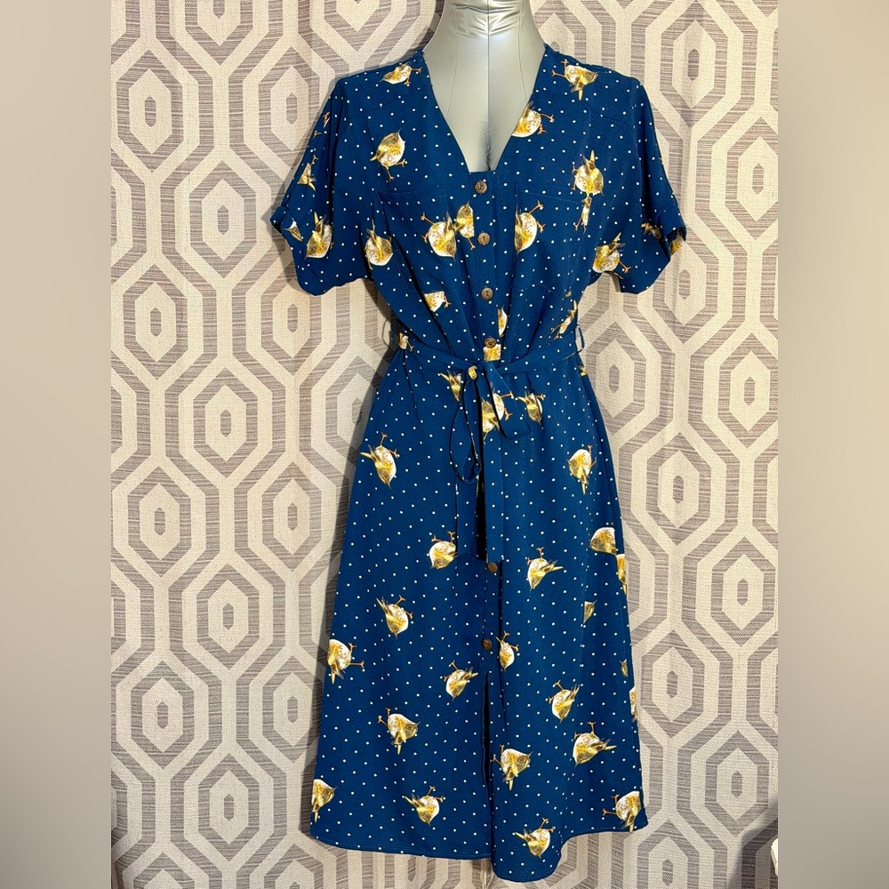 Retro dress with bird print, Monteau Los Angeles XL - Picture 2 of 12